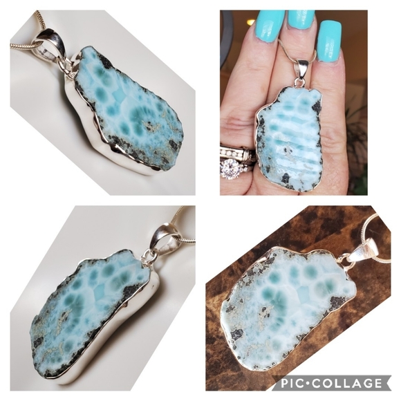 Genuine Caribbean Larimar Pendant Necklace - Picture 2 of 4